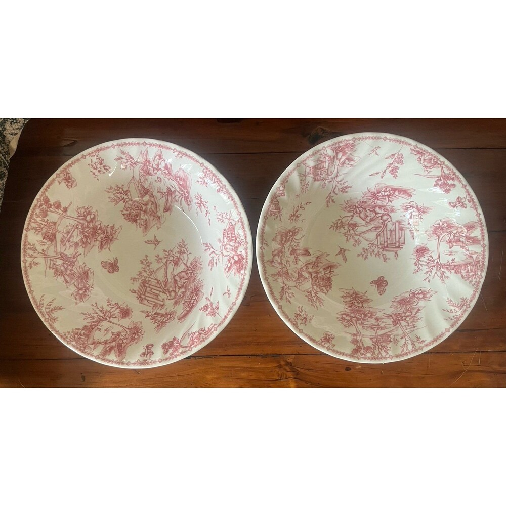 NWT Set of 2 Discontinued Churchill Pink Toile Salad Bowls